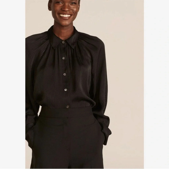 Rebecca Taylor Black Long Sleeve Shadow Stripe Blouse Size Small - Picture 1 of 9